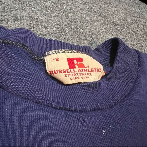 Vintage 70s Navy Blue Russell Athletic Blank Sweatshirt Distressed Paint USA - Picture 4 of 10